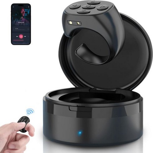 Fingertip Wireless Bluetooth Remote Control App Page Turner Short Video and Music Camera Shutter C, Black