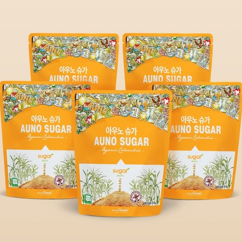 아우노슈가 5개 비정제원당 유기농 설탕 사탕수수원당, 320g