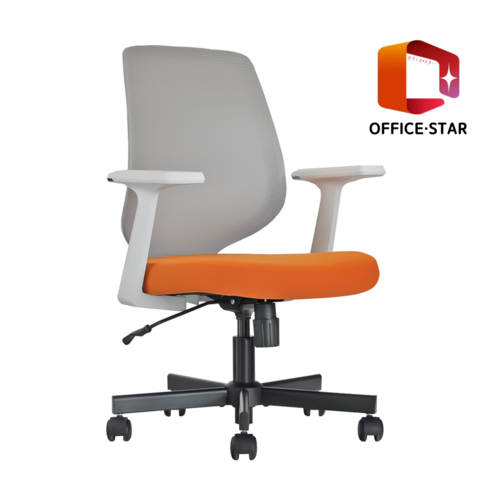 일본정품브랜드 OFFICE . STAR SMALL 사무용 의자 회의실용 학생용 컴퓨터 메쉬 체어, 흰색 +회색 + 주황색