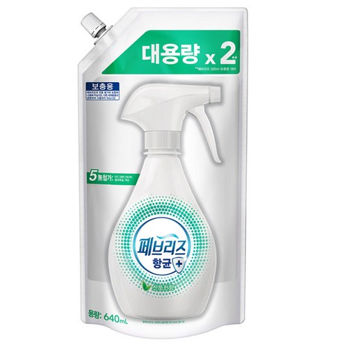 페브리즈 항균플러스 섬유탈취제 깨끗한향 리필, 320ml, 4개