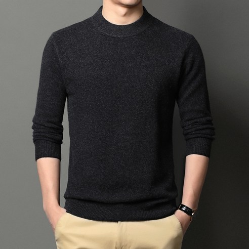 Sandao 남자 가을 겨울 신사복 긴팔 라운드 넥 니트 맞는 두꺼운 단색 스웨터