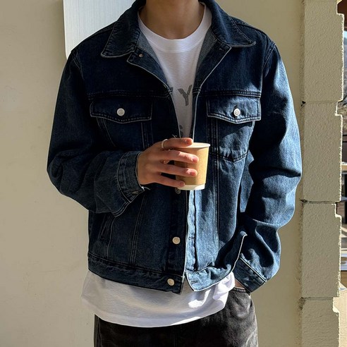 M-3XL 베이직 숏 데님 자켓 남자빅사이즈 아우터 딥블루 블랙