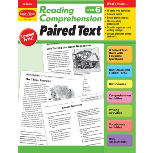 (영문도서) Reading Comprehension: Paired Text Grade 6 Teacher Resource Paperback, Evan-Moor Educational Publi..., English, 9781645143451