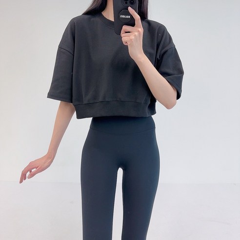 로라벨 플라 반팔 크롭 맨투맨 필라테스 요가 상의 옷 커버업 운동복 탑