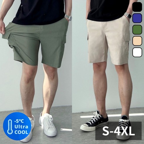쿤다 여름 스판 밴딩 카고 반바지 S-2XL