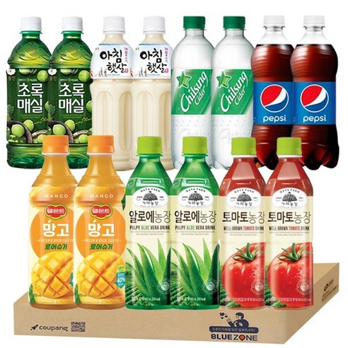 인기음료 500ml 세트 7종14개입(토마토농장2+알로에농장2+아침햇살2+초록매실2+칠성사이다2+펩시2+델몬트망고2), 1개