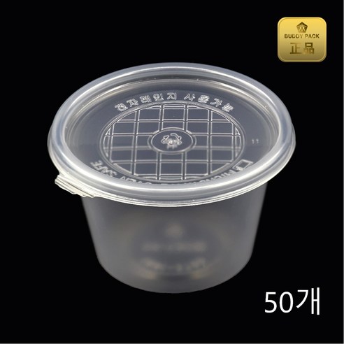 버디팩 PP 투명 원형 죽용기 대, 50세트, 1개