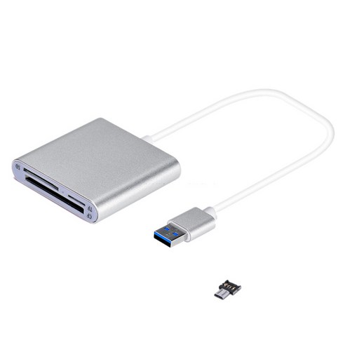 3 in 1 USB A 카드 리더 마이크로 USB OTG 어댑터(TF/SD/FC 메모리 카드 슬롯 포함) - 실버
