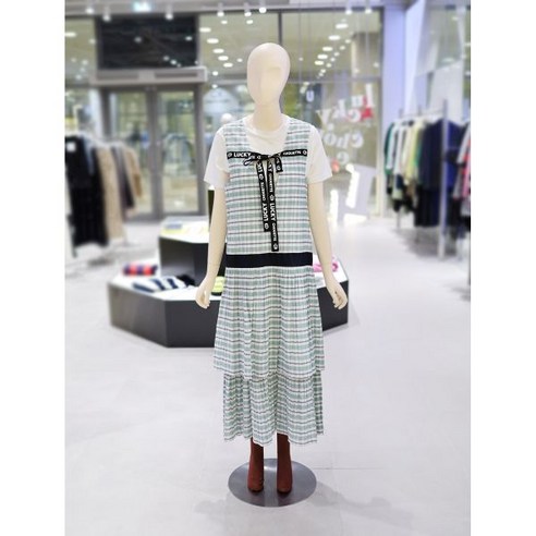 럭키슈에뜨 밴딩 슬리브리스 체크 롱 LFDAM23460GRXX SW