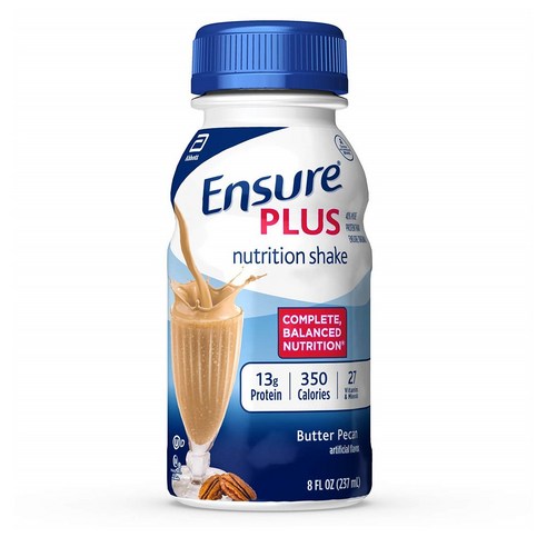 Ensure Plus Nutrition Shake 섬유질 함유 영양 단백질 쉐이크 버터 피칸 8oz(237ml) 24팩 환자식 영양보충식 음료 보충제 프로틴, 237ml, 24개