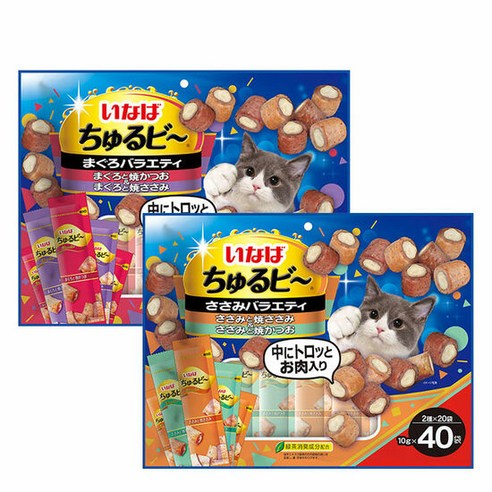 건강한 이나바 고양이 츄르비 10g, 닭가슴살 버라이어티 (QSC-285), 400g, 1세트 반려동물용품