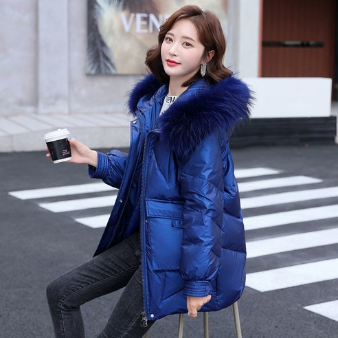 Mao화이트 오리 자켓 여성용 중형 대형 모피 칼라 새로운 밝은 얼굴 워시 무료 두꺼운 한국어 스타일 자켓