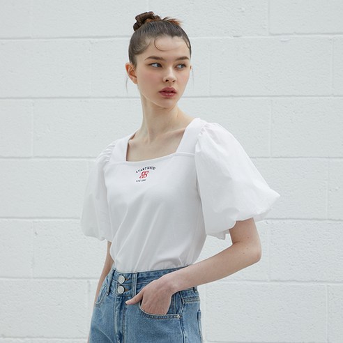 [에고이스트][BLUE LABEL]스퀘어넥 볼륨소매 페미닌 티셔츠(EP2OTH09)