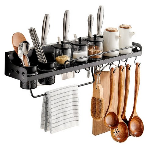 유인트리 주방 칼꽂이 국자걸이 조리도구 거치대, 80cm, 1개, 블랙