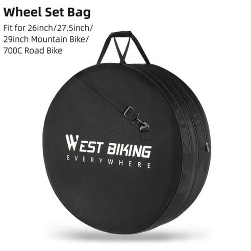 자전거캐링백 WEST BIKING 자전거 휠셋 가방 MTB 700C 로드 바이크 휠 두꺼운 방수 보호 커버 타이어 운반 26-29 인치, Black