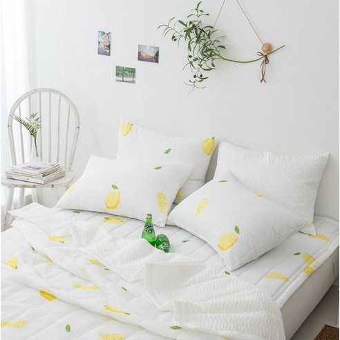써니네 여름이불 세트 시어서커 차렵이불 침구세트 레몬 썸머 패드 슈퍼싱글 / 퀸 사이즈
