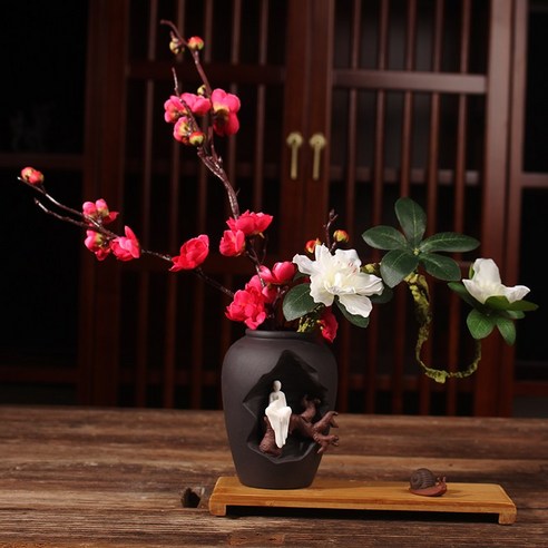 DFMEI Zisha Zen 꽃병 세라믹 수경 꽃꽂이 거실 가정 장식 티 테이블 작은 꽃꽂이 수예, 색깔8