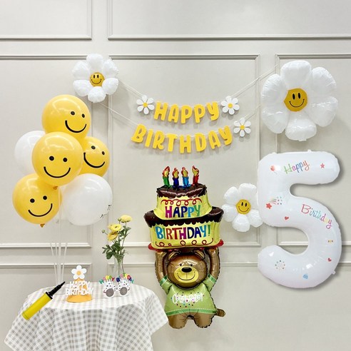 연지마켓 데이지 곰돌이 생일 파티 숫자 풍선 가랜드 세트, 5, 1세트, 베어 옐로우B 5