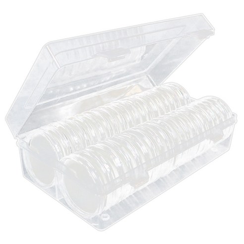 Deoxygene 16 20 25 27 30 38 46mm 동전을 위한 동전 수집을 40폼 개스킷 및 1개의 플라스틱 보관 상자가 있는 40코인 캡슐(46mm), 1개, 하얀색