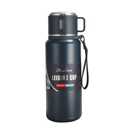 에코럭키 컵뚜껑 보냉 보온병 800ml 대용량, 컵있는 보온병-네이비, 1개