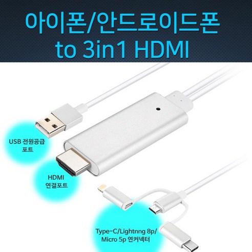 갤럭시노트5/노트4 3in1 USB MHL 미러링 유선 HDMI 케이블, NEXT-840A HDMI케이블, 1개