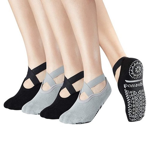 홈트레이닝 스트랩/벨트 Bignewod 요가 필라테스 논 슬립 스키드 양말 US 5-9 112028, 4pairs (Black 2pack+gray 2 Pac