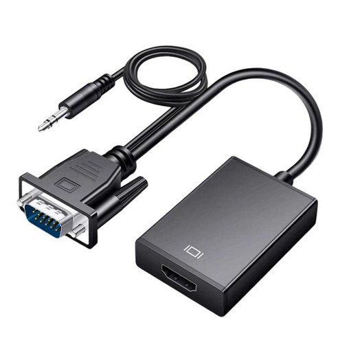 VGA-HDMI 어댑터 45cm 케이블 마이크로 USB 충전 포트 컴퓨터 3.5mm 오디오 출력 1920 1280 1024 1200 1600, 변환기 크기 1.44x2.07인치, 검은 색, 알루미늄 및 플라스틱