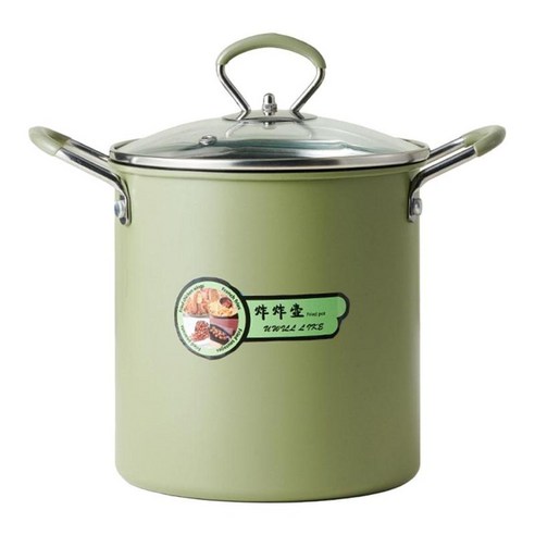 감자 튀김 새우를위한 냄비 요리 바구니와 미니 깊은 프라이팬 3.5L, 초록, 16.5x18cm, 탄소강+실리콘