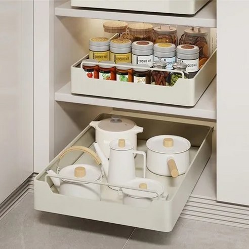 ZOZOFO 무타공 슬라이딩 주방선반 수납장 레일선반 싱크대 하부장 정리대 마켓 주방 서랍형 선반 Storage Rack Kitchen Shelf, [01] 35437cm