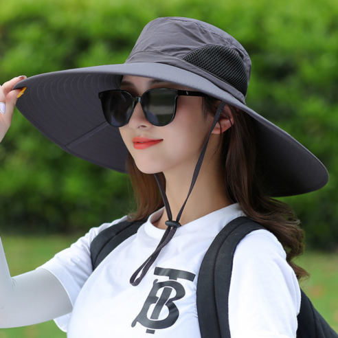엔젤픽스 여름 챙넓은 여자 남자 사파리 등산모자, 다크 그레이