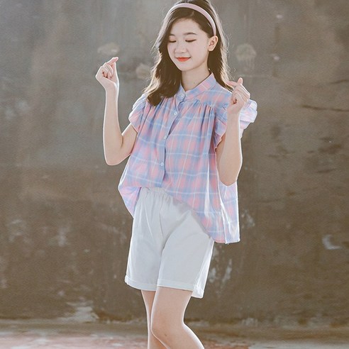 베비포 초등학생 블라우스 반팔 반바지 상하세트 140~170 QT1