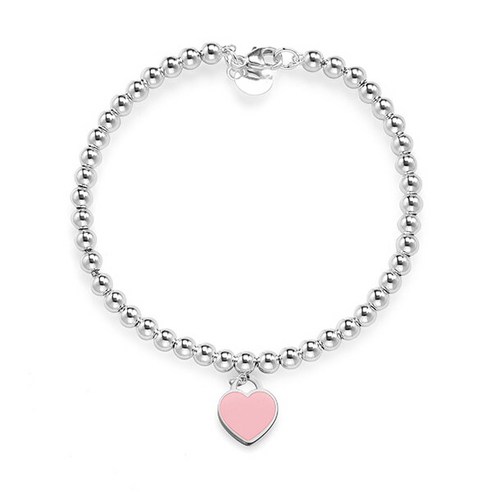 [티파니앤코] 티파니 69683754 (GRP12061) 리턴 투 티파니 핑크 하트 태그 비드 M 다이아몬드 실버 팔찌
