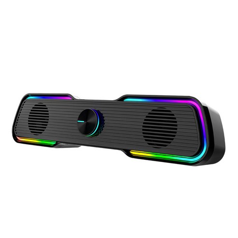 스피커 다채로운 3D 서라운드 오디오 시스템 동적 RGB 하이파이(케이블 볼륨 제어 포함) 홈 시어터 컴퓨터, 12.99x2.2x2.95inch., 플라스틱, 검은 색
