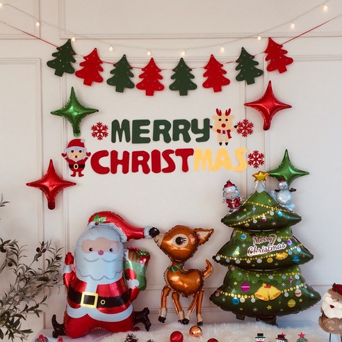 파티프렌즈 크리스마스 풍선 세트 가랜드 홈파티 (앵두전구 포함), 기본세트B+루돌프+산타+트리, 1세트