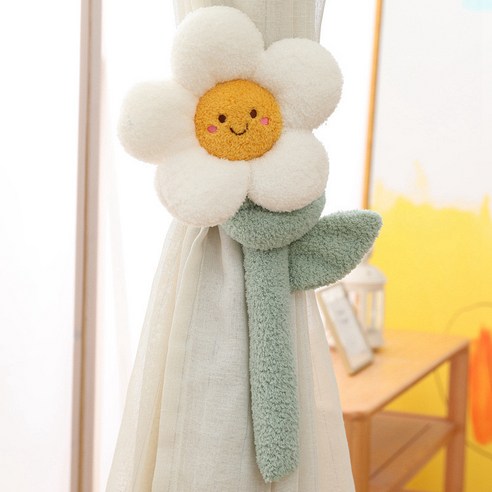 대홍샵 귀여운 커튼 장식 소품 끈 인테리어 아이템 (총길이100cm 꽃직경23cm), 화이트, 1개