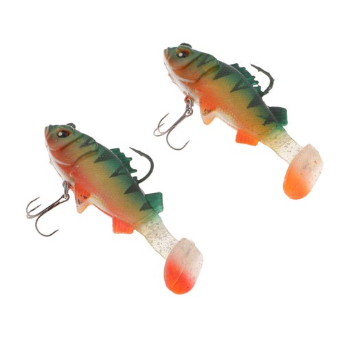 YSSHOP 2Pcs 소프트 리드 낚시 미끼 Swimbaits T 꼬리 주조 미끼, 9.5cm, 녹색, 실리콘