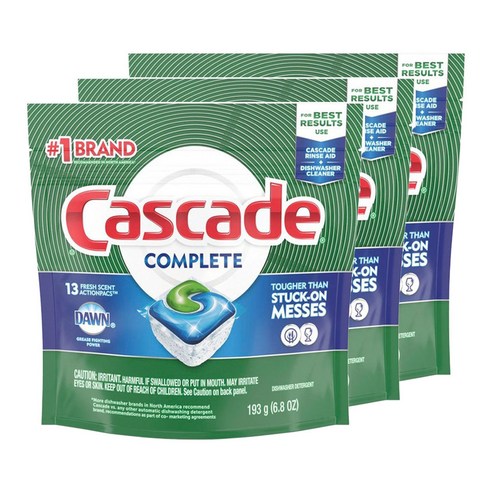 Cascade 컴플리트 식기세척기 세제 식기세척기용세제 13개입, 3개, 193g