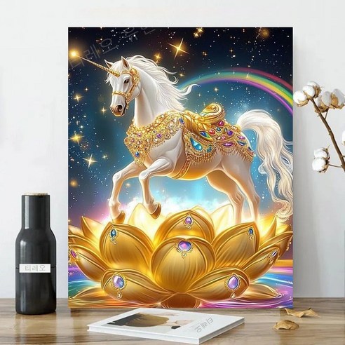 보석십자수 캔버스형 원형비즈십자수 DIY키트 40x50cm 3D 대형 선물용 재물 객실 풍수 인테리어, 1세트, 11 말 황금연꽃