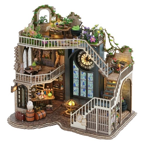 DIY 인형 집 마법의 집 청소년 성인을위한 가구 선물 미니어처 나무 인형 집, Magic house
