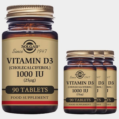 솔가 비타민 D3 (콜레칼시페롤) 1000IU 타블렛, 4개, 90정