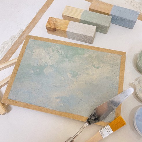 diy 취미 유럽 미장 백드롭 페인팅 미술 만들기 키트 공예 명화 유화 그림 그리기 세트 인테리어 캔버스 아크릴 추상화 패키지, 블루그레이, 1개