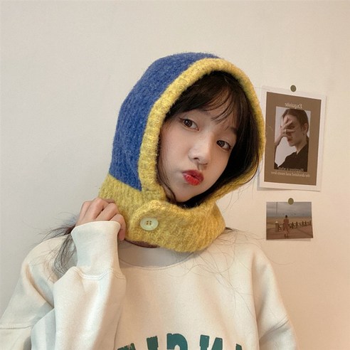 하이유니 포근 골지 니트 후드 넥 워머 바라클라바, 네이비, 1개