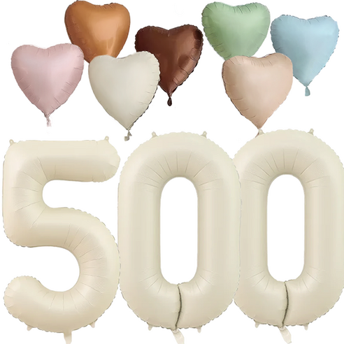 파파 파티 크림 하트 대형 숫자 기념일 생일 풍선 세트, 1세트, 크림 500 + 하트7종