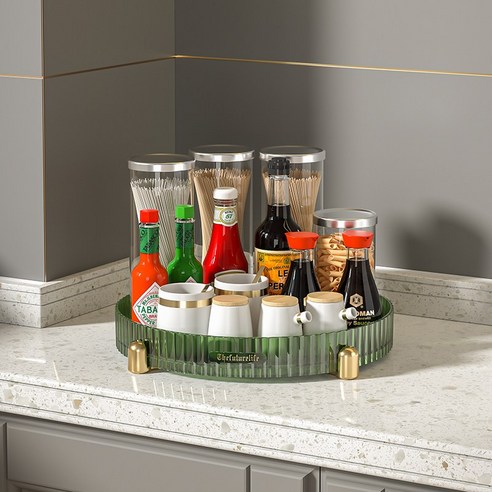 HEZO헤조 화장품 주방 정리함 회전형 다용도 진열대, 그린 1단×1개, 그린 1단×1개, 1개
