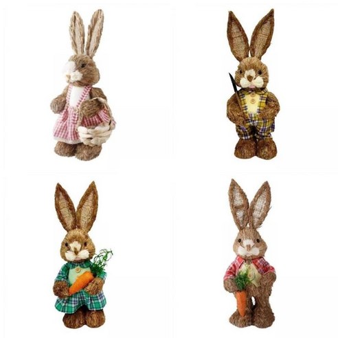 4pcs 부활절 봄 인공 짚 강모 토끼 토끼 홈 파티 데코, 여러 가지 빛깔의, 잔디
