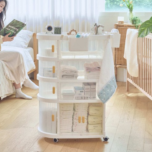 아기 기저귀와 필수품을 편리하고 안전하게 보관하기 위한 슬라이딩형 아가짱 아기 기저귀정리함 아기트롤리