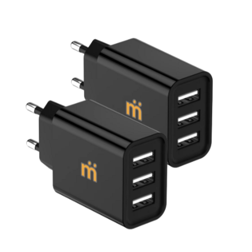 미니덕트 멀티 USB 3포트 저속 충전기 어댑터 2개입, 블랙