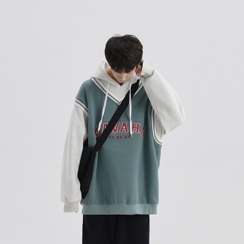 mxt남자 가짜 스웨터 양털 안감 한국어 스타일 느슨한 인쇄 후드 캐주얼 가을 겨울 커플 자켓