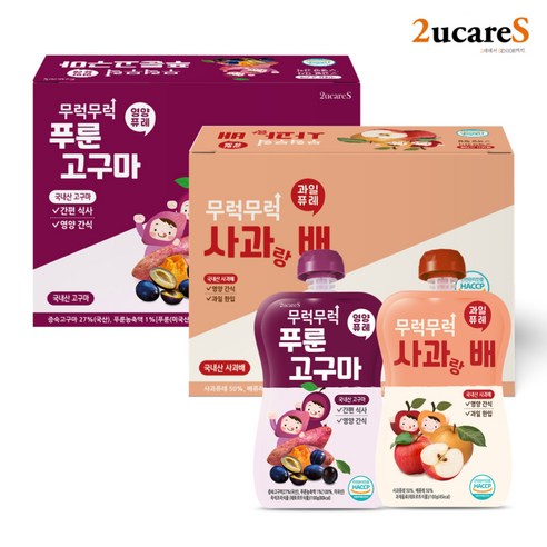 무럭무럭 과일퓨레 알뜰 묶음 (각 1박스), 2박스, 1.5kg, 푸룬고구마 사과랑배