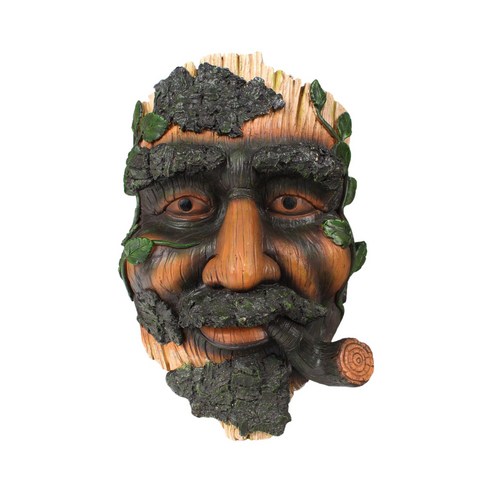 Ursmart 노인 기발한 나무 얼굴 동상 조각 정원 장식 벽 화분 냄비, 16.5x9.5x23.2CM, 수지, 브라운 블랙